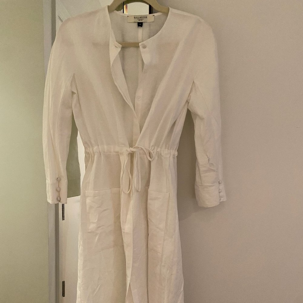 Kallmeyer White Button-Up Midi Dress - Tied Waist - Minimal/Modern - Size 2